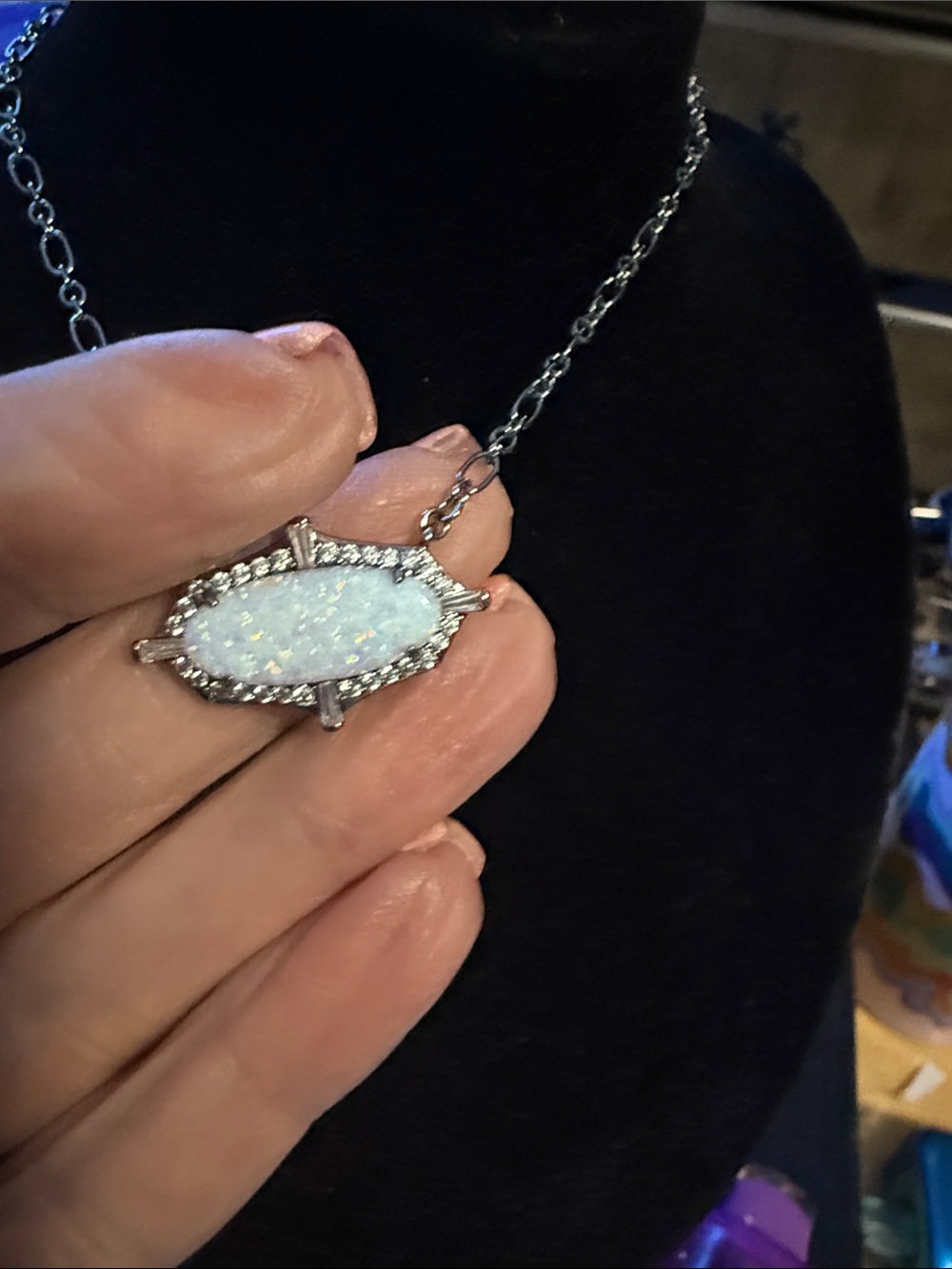 BP Opal and Pavé hematite plated opal Pendant Necklace - Picture 2 of 3